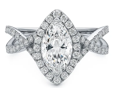 💍 Anillo de diamantes creado en laboratorio marquesa de 1,50 quilates certificado IGI | oro blanco de 14 quilates VS1/F Foto 1 de 4