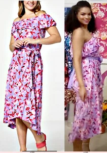 NEW C Wonder Christian Siriano PLUS SZ 3X On/Off Shoulder Dress PURPLE FLORAL - Picture 1 of 23