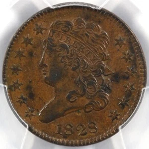 1828 1/2c 13 Stars Classic Head Half Cent PCGS AU 58 - Picture 1 of 4