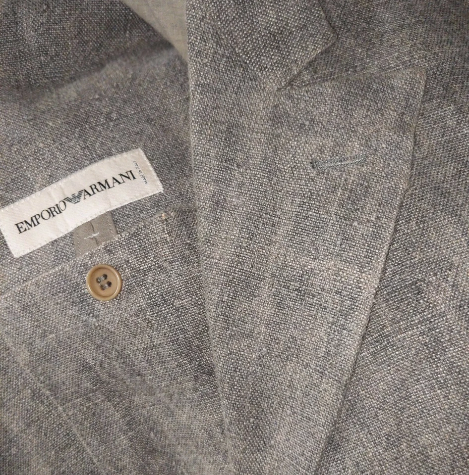 Jaqueta Blazer ICONIC Vintage Emporio Armani Peak Lapel 40R Cinza Linho Casaco Esportivo - Imagem 1 de 4