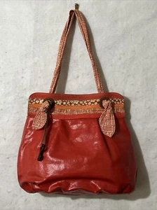 FOSSIL Bag Red Coated Canvas Large Tote Purse Shoulder Bag - Picture 1 of 10