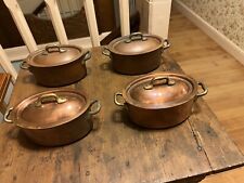 Set Of 4 Vintage Small E Dehillerin Copper Oval Covered Casserole Pans