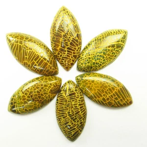 6Pcs 38x19x6mm Yellow Green Fire Agate Olivary Cab Cabochon D95314 - Picture 1 of 3