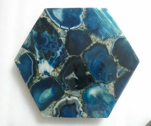 Mesa con esquina de ágata azul de 16" piedras preciosas naturales trabajo hecho a mano - Imagen 1 de 3