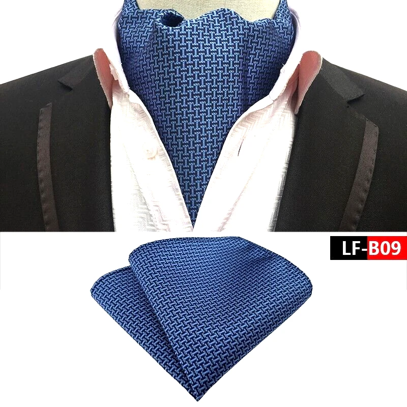 Classic Men's Ascot Cravat Tie Silk Checks Plaids Blue Scarf Cravat Hanky Set - Image 1 of 1