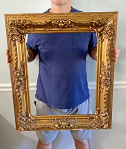 VTG Ornate Wood Gesso Picture Frame 23 1/4" x 27 1/4" fits 16 x 20 TLC Damage #2 - Picture 1 of 24