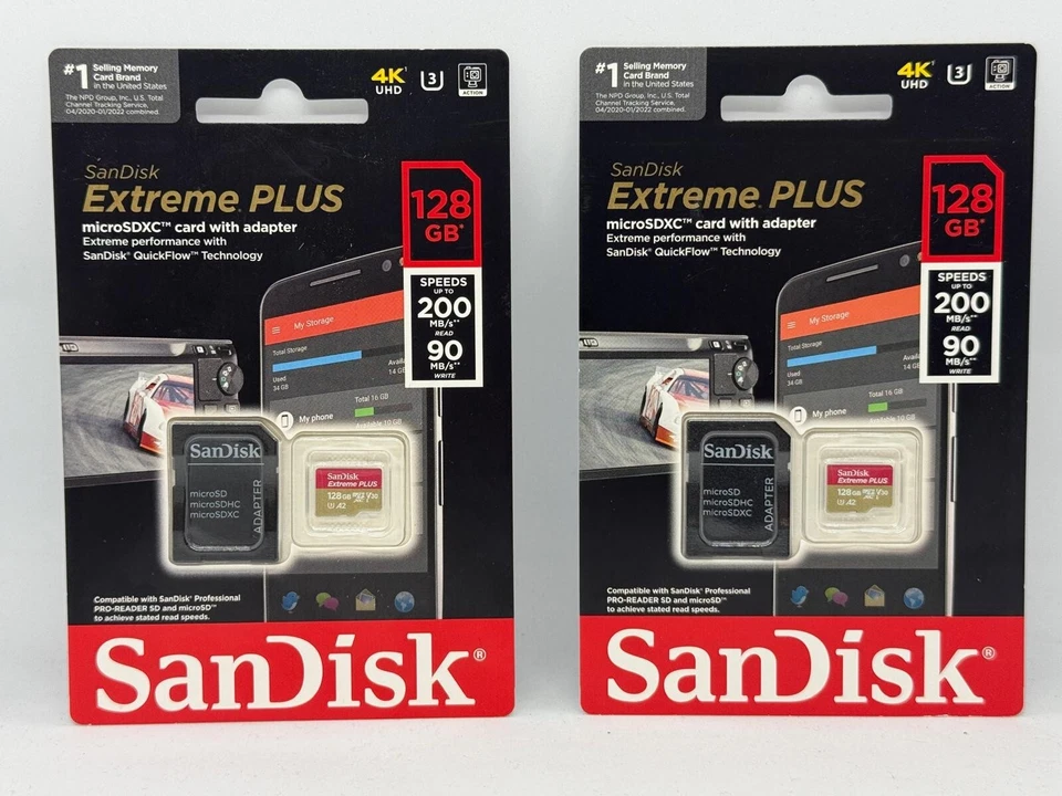 SanDisk Extreme PLUS MicroSDXC card with adapter 128GB SDSQXBD-128G-AT6MA