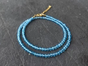 Collar hecho a mano con cuentas de piedras preciosas redondas facetadas de topacio azul de 2-3 mm para hombres y mujeres 18" - Imagen 1 de 10