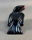  Zuni Carved Black Marble Raven Fetish w/ Red Berry by Calvert Bowannie, NEW