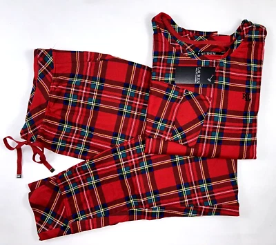 NEW RALPH LAUREN Size M Women's Jogger Pajama Pant Set Red Plaid Jersey - Image 1 of 4