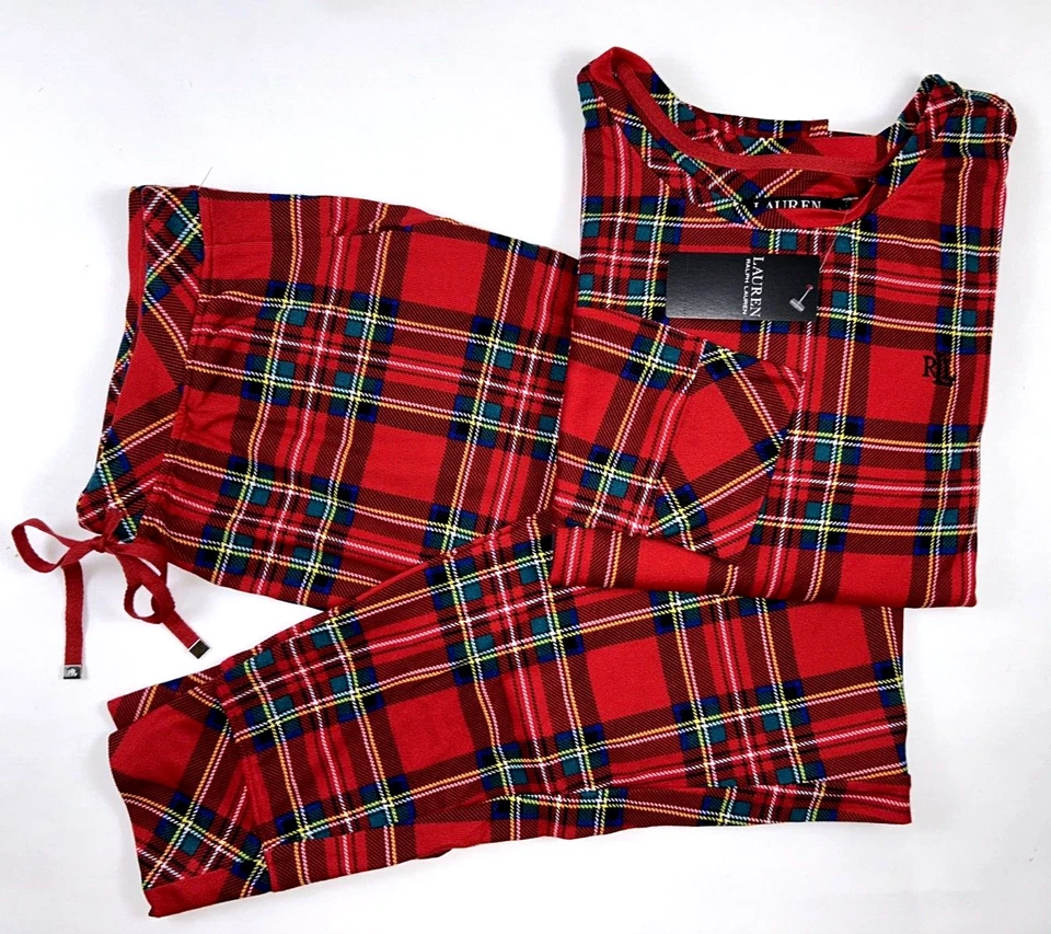 Lauren Ralph Lauren Womens Plaid Jersey Jogger pajamas size Large