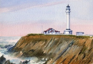 Point Arena Lighthouse Sunset, Condado de Mendocino, CA. Tarjetas de notas artísticas de Gerald Hill - Imagen 1 de 2