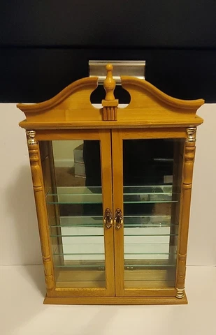 WOODEN WALL CURIO CABINET MIRRORED TWO DOOR TUSCAN DESIGN (Read) Cover