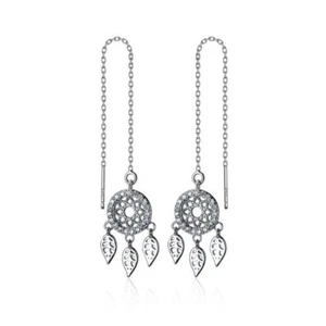 Pendientes colgantes de plata esterlina con circonita cúbica atrapasueños hilo de oreja A1313 - Imagen 1 de 5