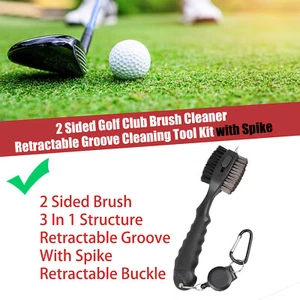2 Sided Golf Club Brush Cleaner with Spike Retractable Groove Cleaning Tool Kit - Picture 1 of 24