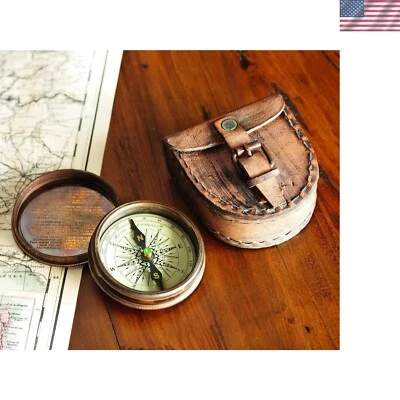 Robert Frost Poem Engraved Brass Compass with Leather Case - Adventure Awaits - Image 1 of 2