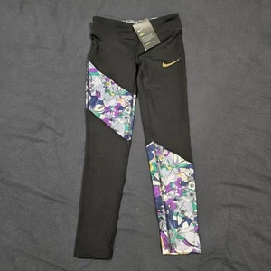 NWT Nike Leggings Dri Fit Tight Fit Girl's Size Small Retail $35 Black & Floral - Picture 1 of 3