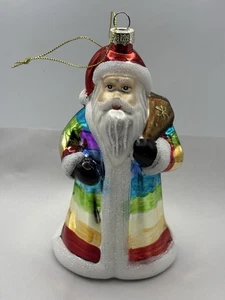 Hand Blown Glass Global Rainbow Santa LGBTQ Ornament  - Picture 1 of 7