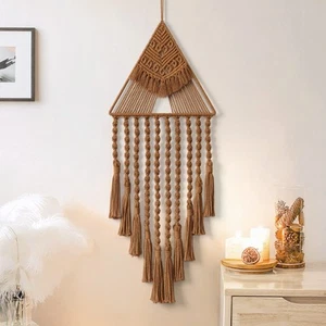 Macrame Woven Wall Hanging Dream Catcher Triangle Tassel Geometric Art Boho B... - Picture 1 of 7