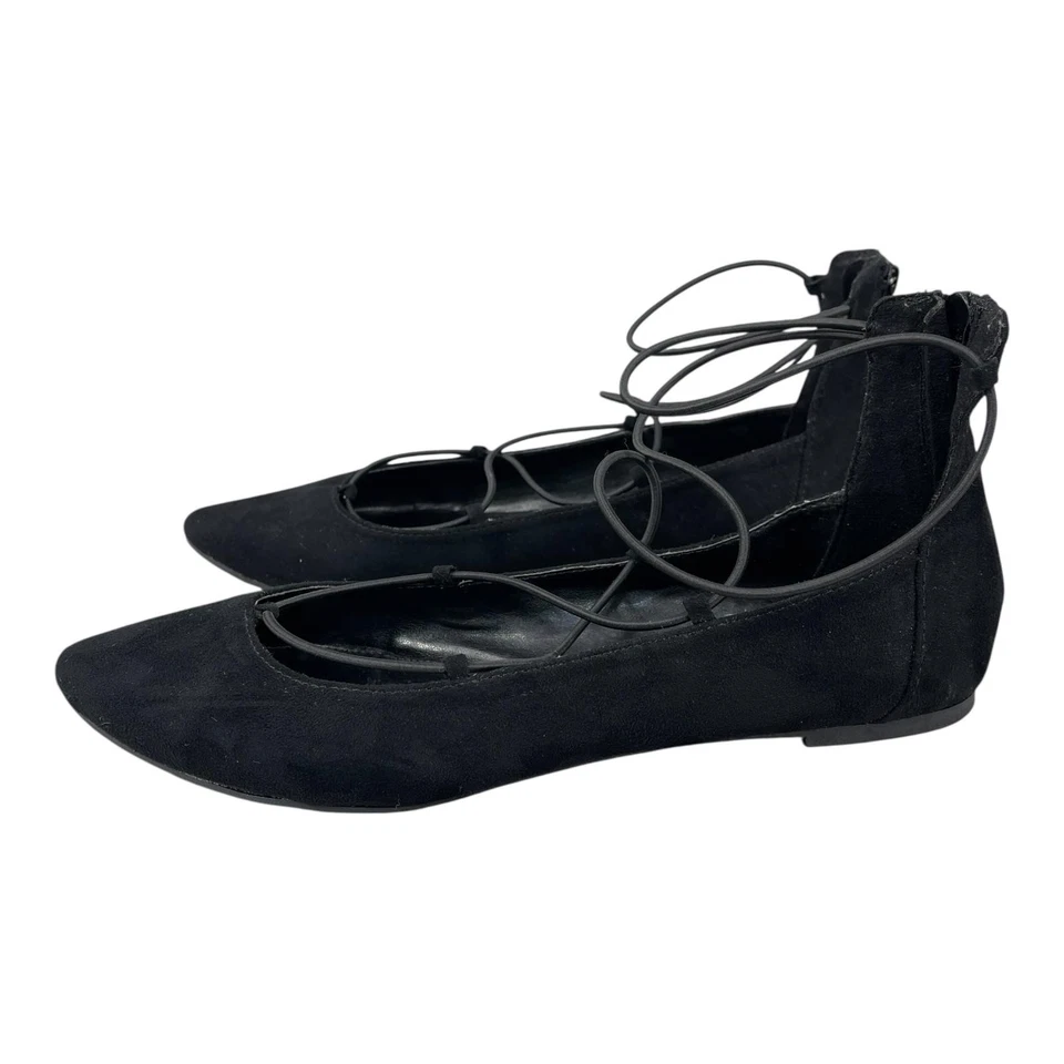 Report Ballet Shoes Women Size 8.5 Black Suede Lace Up Preppy Flats Pointed Toe - Image 1 of 4