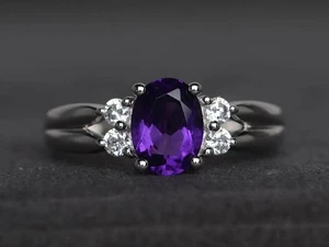 925 Sterling Silver Purple Amethyst Women Gemstone Minimal Ring US Duty Free - Picture 1 of 4
