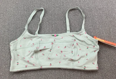 Colsie Sweet Rosette Cotton Bralette Womens XL Green Floral Cottage Core Cute - Image 1 of 4