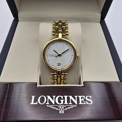 RODOLPHE by LONGINES LADIES WATCH GOLD PLATED SWISS QUARTZ DATE WITH BOX. - Image 1 of 4