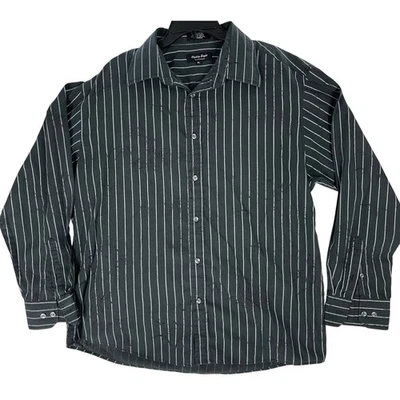 Eighty Eight Shirt Size XL Black White Striped Subtle Tropical Design Button Up  - Image 1 of 4