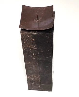 Coconut Shell 11” Tall Boho Tiki Candlestick Holder Rectangular Pillar Vtg HTF - Image 1 of 4