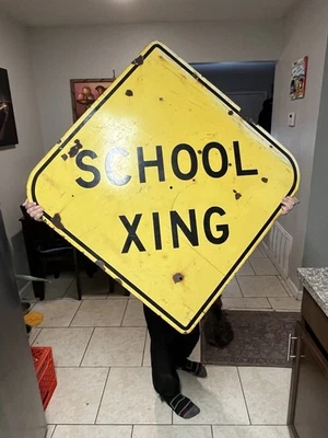 Vintage ENORME! Letrero de calle de porcelana "School Crossing" (16" en el centro) 3'x3' Foto 1 de 4