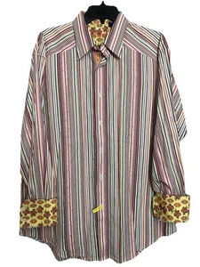 Camisa Robert Graham Hombre XL Azul Puño Abatible Plisada Floral Bordado Geométrico - Imagen 1 de 8