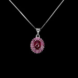 925 Argento Sterling Collana Ovale Rubino 7x5mm Rubino Naturale Gemma Gioielli - Foto 1 di 13