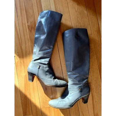 Botas de cuero vintage Salvatore Ferragamo gris/taupe hasta la rodilla | 8,5 Foto 1 de 4