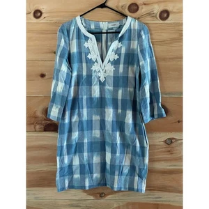 J. Crew Damen blau weiß kariertes Kleid. V-Ausschnitt. Halsdetail. Wunderschön. Reißverschluss hinten - Bild 1 von 6