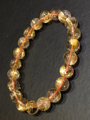 9mm Natural Gold Rutilated Quartz Stretch Crystal Beads Bracelet AAAA - Image 1 of 4