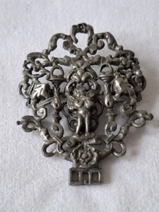 Vintage Miracle Cherub Brooch Silver Tone Rococo Cupid Pin 5 cm Brooch - Picture 1 of 5