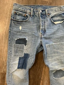 Levis Premium 501 CT Big E stonewashed patch repair tapered leg jeans 30 28 - Picture 1 of 8