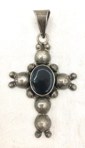 Vintage Mexiko Sterlingsilber große und kleine Kugel Kreuz Anhänger 2,5" - Bild 1 von 5