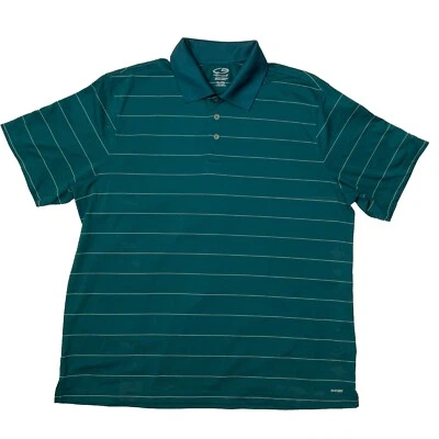 Champion Dou Dry Polo Golf Shirt  Men's XL Green Stripes 1/4 3 Buttons Collared - Image 1 of 4