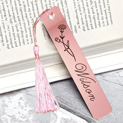 HOWSON LONDON Personalised Birth Month Flower Bookmark with Tassel Page Book Marker For Reader