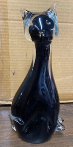 Murano Art Glass Black Cat 10 1/2" Tall - Picture 1 of 2
