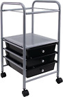 Vertiflex Rolling File Cabinet Cart Organizer with Three Drawers, Black and Silv
