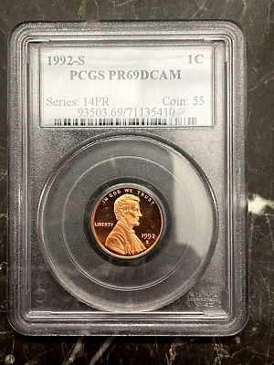 1992 S 1C Proof Lincoln Memorial Penny Cent PCGS Graded PR69 DCAM - Image 1 of 2