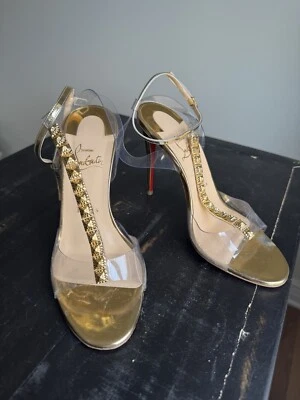 Tacones Christian Louboutin Talla 38 100 mm Dorado Jamais Assez PVC Specchio Cuero Foto 1 de 4