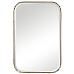 Minimalist Gold Metal Bamboo Wall Mirror Vanity Round Edge Rectangle Asian - Picture 1 of 8