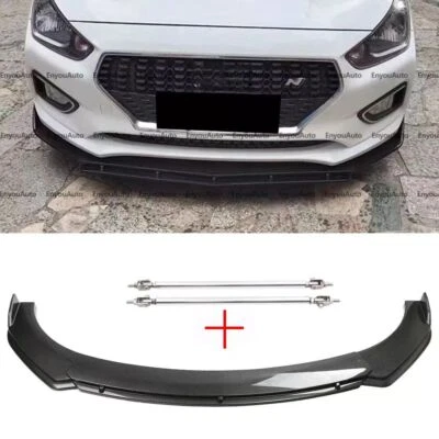 For Hyundai Elantra Carbon Fiber Front Bumper Lip Spoiler Splitter + Strut Rods - Image 1 of 4