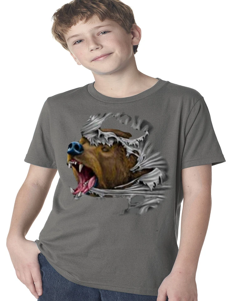 Boys Graphic Tees Grizzly Bear Tearing Through Kids Youth Tee Shirts Gifts - Image 1 of 1
