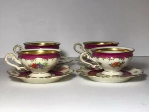 Set of 4 Wildflower Demitasse Cups and Saucers Made in Czechoslovakia - Picture 1 of 6
