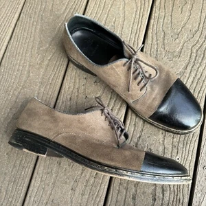 Zara Man Brown Suede Lace Up Oxfords Size 42 US 9 Black Cap Toe Low Top Shoes - Picture 1 of 10