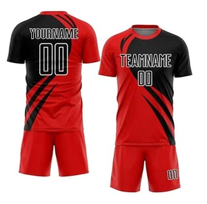 Custom Red Black Curve Lines Sublimation Soccer Uniform Jersey - Picture 1 of 4